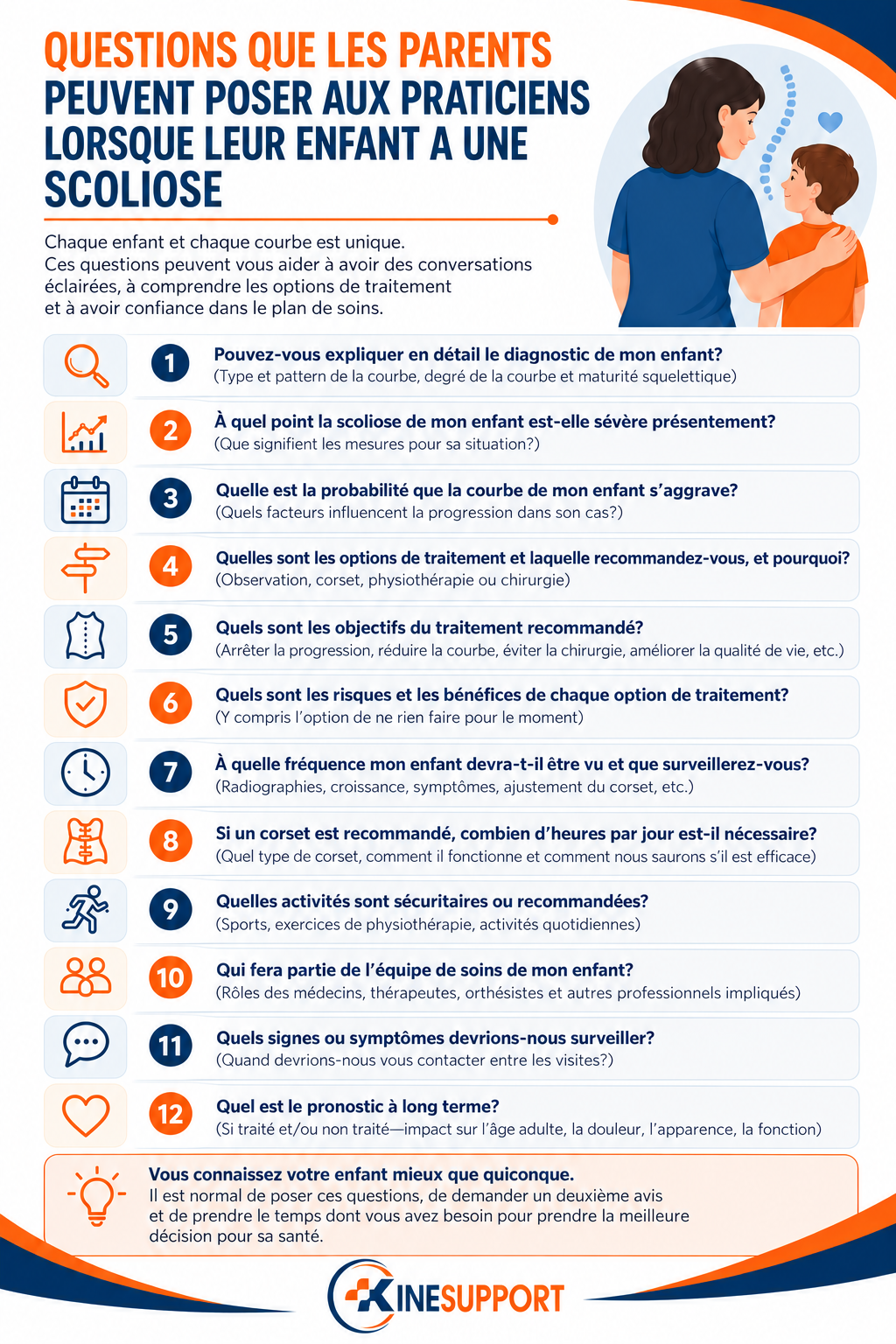Questions que les parents peuvent poser aux praticiens lorsque leur enfant a une scoliose